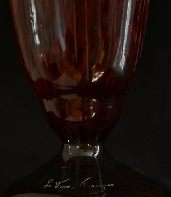 SCHNEIDER   glass vase model "orchidées " signed 3Le VerreFrançais" circa 1924-1927
