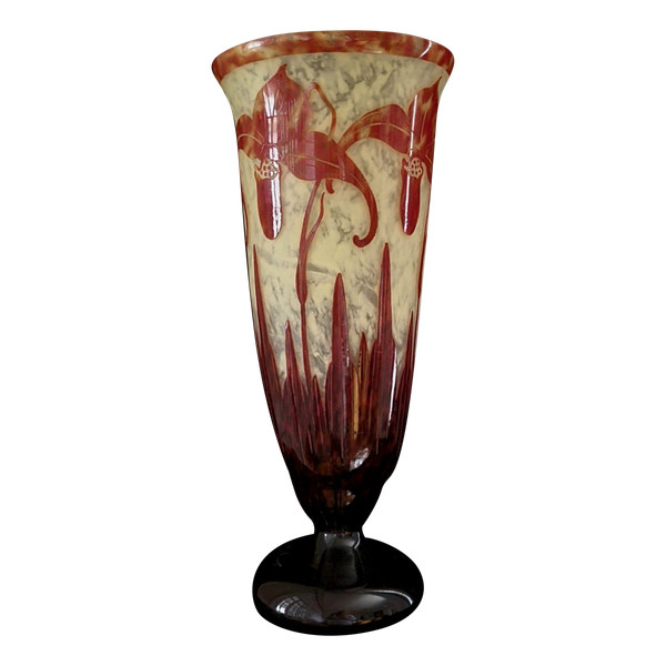 SCHNEIDER   glass vase model "orchidées " signed 3Le VerreFrançais" circa 1924-1927