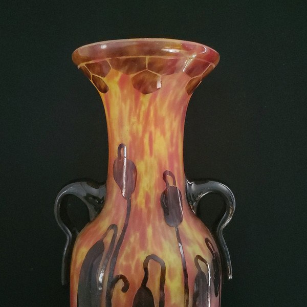 SCHNEIDER vase Orchidées signed Le Verre Français 1924-1927