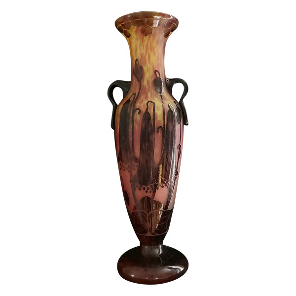 SCHNEIDER vase Orchidées signed Le Verre Français 1924-1927