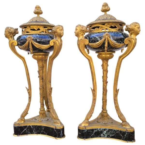 Coppia di cassette in marmo e bronzo, XIX secolo