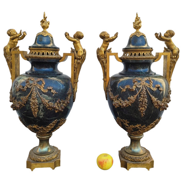 Coppia di grandi cassette in bronzo e marmo, Napoleone III, XIX secolo