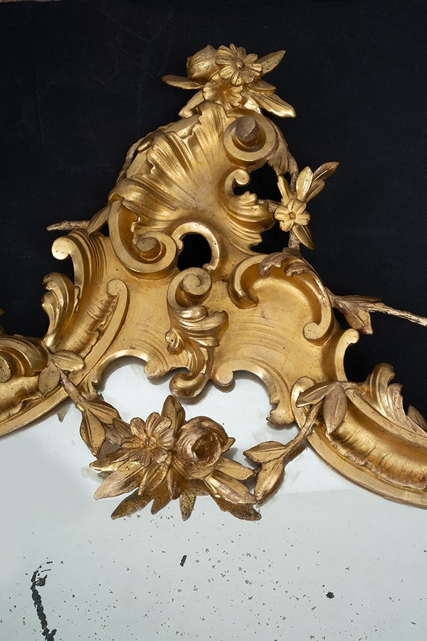 Miroir Ancienne Napolitain Louis Philippe En Bois Doré. Epoque 19ème Siècle.