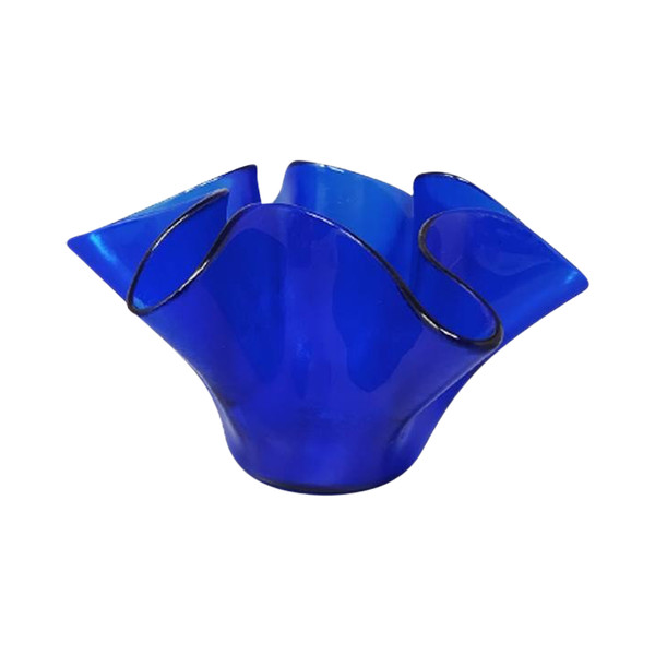 Blaue Vase "Fazzoletto" von Dogi aus Muranoglas, 1970er Jahre. Hergestellt in Italien