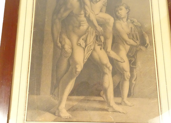 Dessin Mythologique d'Après Raphaël Enée Anchise Et Ascagne Signé 1820 XIXè