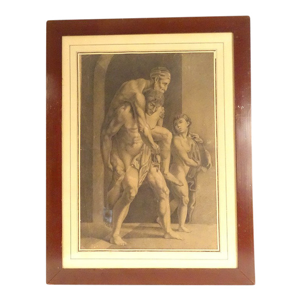 Dessin Mythologique d'Après Raphaël Enée Anchise Et Ascagne Signé 1820 XIXè