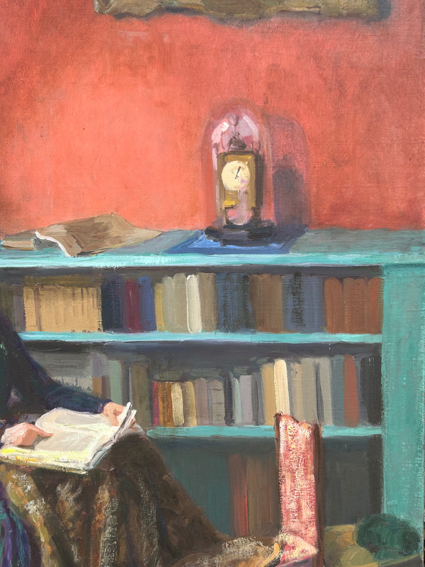 Mèryem Cardot XXéme Olio su tela - Scena d'interno - Donna che legge 1940 circa