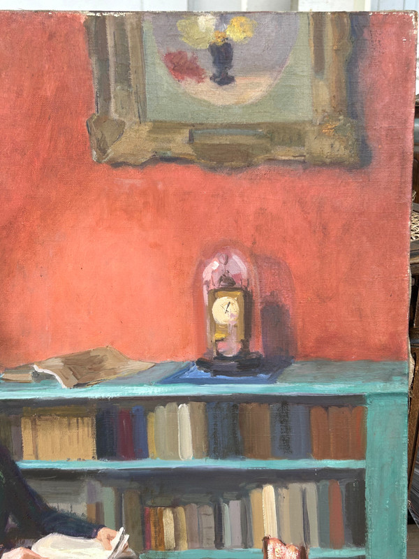 Mèryem Cardot XXéme Olio su tela - Scena d'interno - Donna che legge 1940 circa