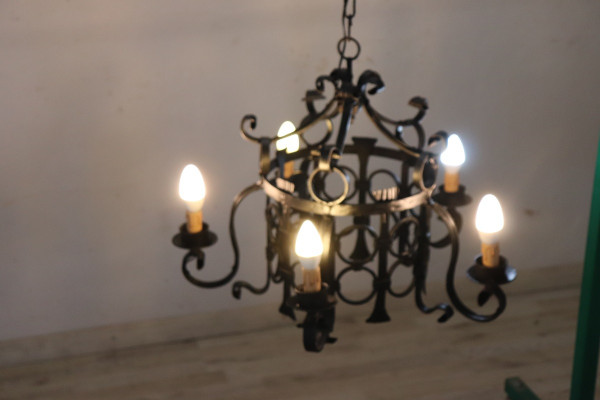 lampadario in ferro nero anni '40