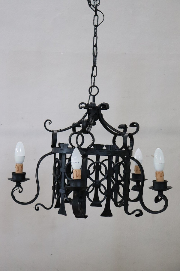 lampadario in ferro nero anni '40