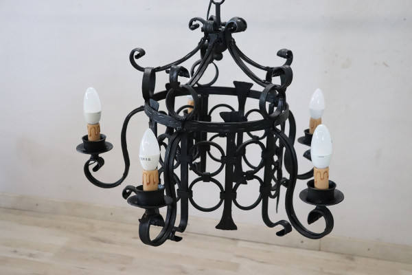 lampadario in ferro nero anni '40