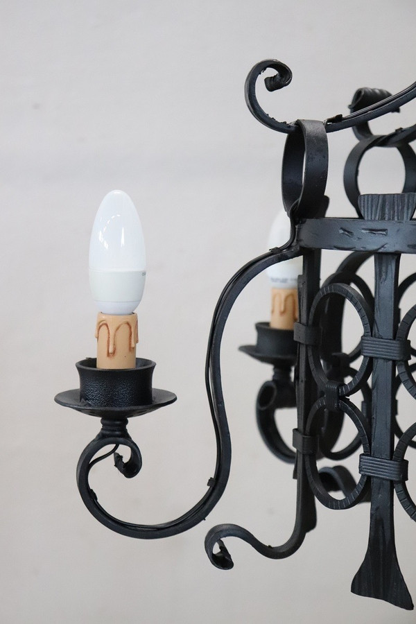 lampadario in ferro nero anni '40