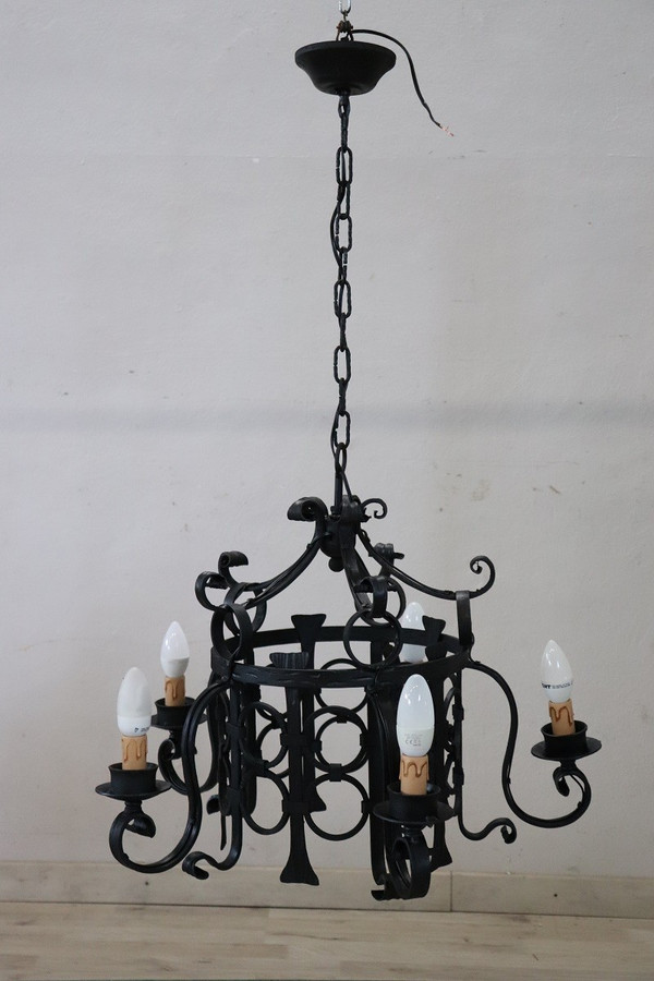 lampadario in ferro nero anni '40