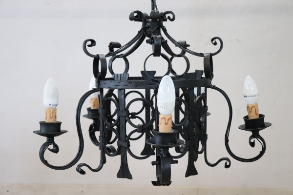 lampadario in ferro nero anni '40