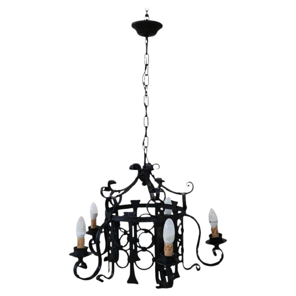lampadario in ferro nero anni '40