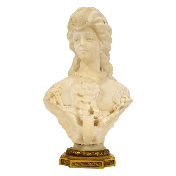 Scultura Busto in alabastro Cipriani Giovane donna elegante Art Nouveau XIX secolo