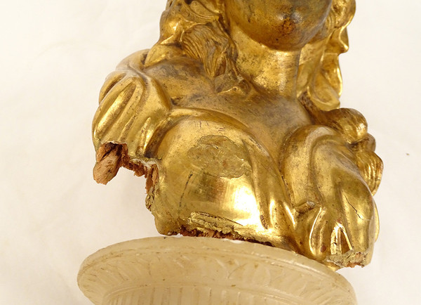 Sculpture Buste Jeune Femme Fleurs Bois Sculpté Doré Chinoiserie XVIIIème
