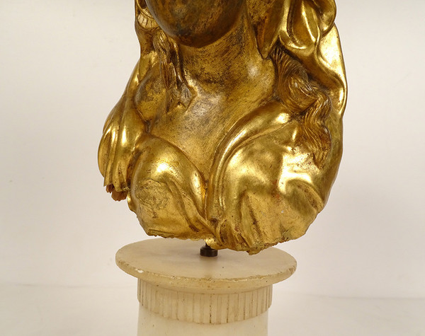 Sculpture Buste Jeune Femme Fleurs Bois Sculpté Doré Chinoiserie XVIIIème