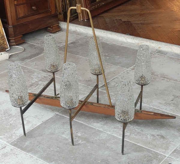 Grande lampadario a sospensione antico di design a 6 luci della ditta LUNEL,