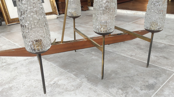 Grande lampadario a sospensione antico di design a 6 luci della ditta LUNEL,