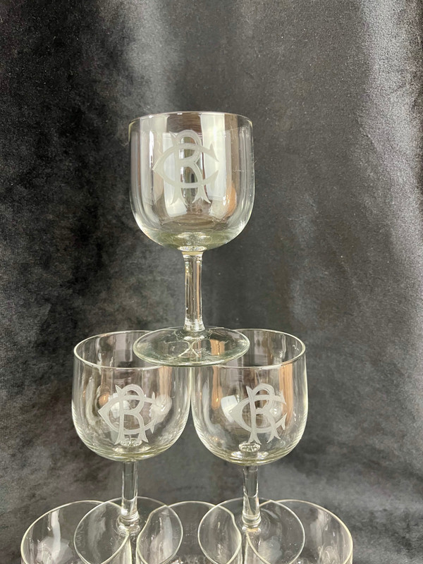 Set di 6 bicchieri da vino in cristallo bianco con monogramma "CR" - XIX secolo