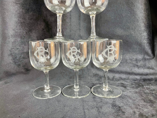 Set di 6 bicchieri da vino in cristallo bianco con monogramma "CR" - XIX secolo
