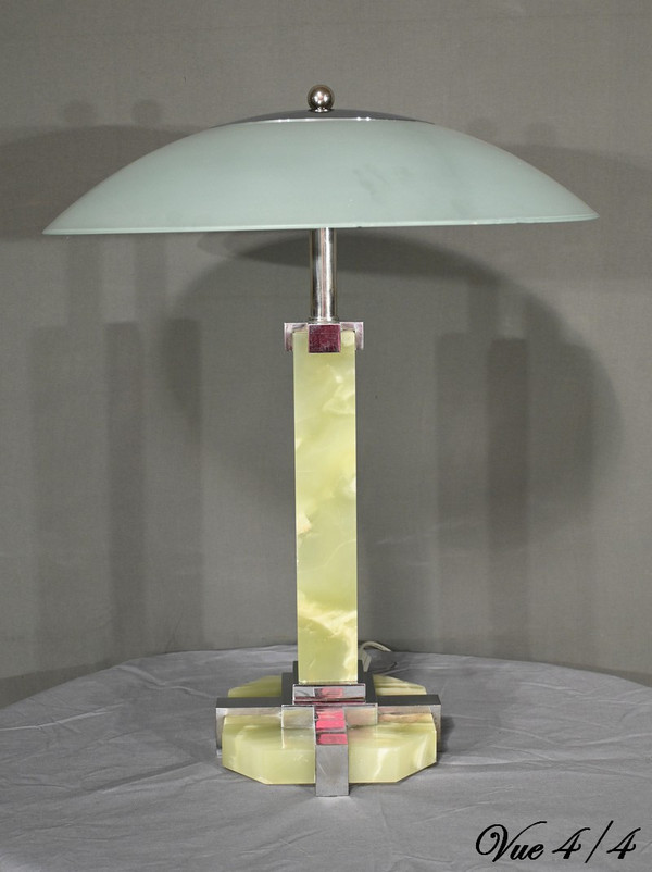 Lampada in onice e cromo, Art Déco - 1930