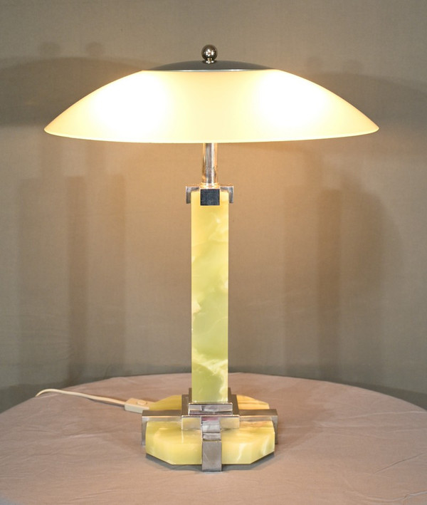 Lampada in onice e cromo, Art Déco - 1930