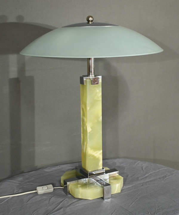 Lampada in onice e cromo, Art Déco - 1930