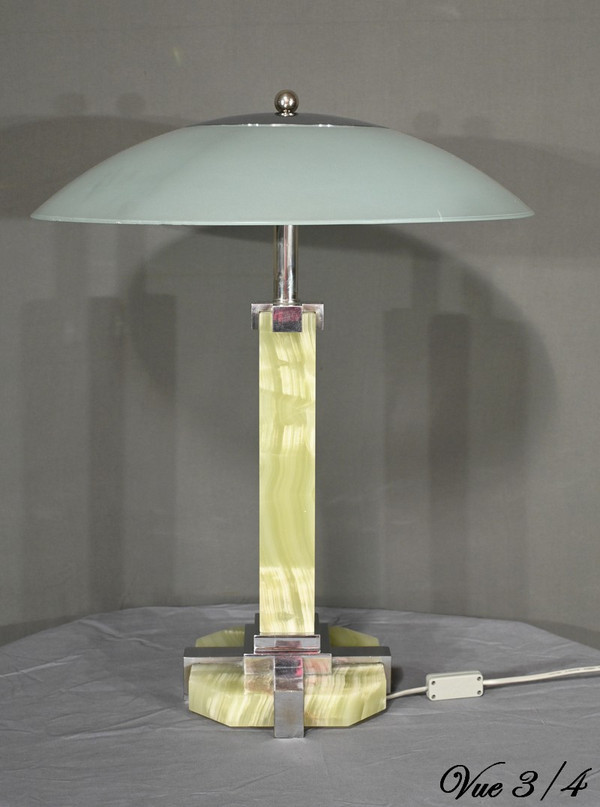 Lampada in onice e cromo, Art Déco - 1930