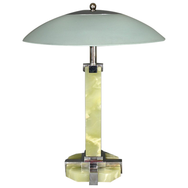 Lampada in onice e cromo, Art Déco - 1930