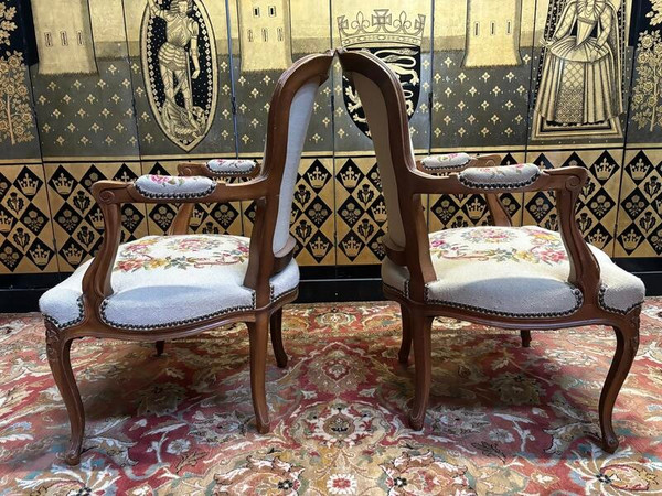 Pair of Louis XV armchairs in tapestry