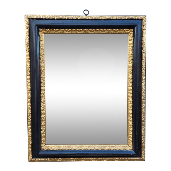 Specchio in legno annerito e dorato, XVII secolo