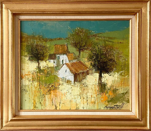 Michel Sementzeff (1933-2019), Gemälde Landschaft Auf dem Land "Ländliche Hütte.
