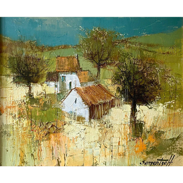 Michel Sementzeff (1933-2019), Gemälde Landschaft Auf dem Land "Ländliche Hütte.