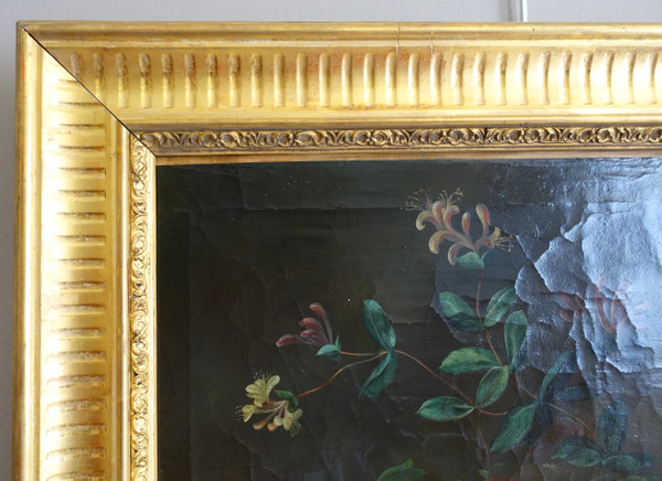 Blumenstrauß / Rosen, Stillleben - Lyoner Schule des 19. Jahrhunderts - 104cm x 76,5cm
