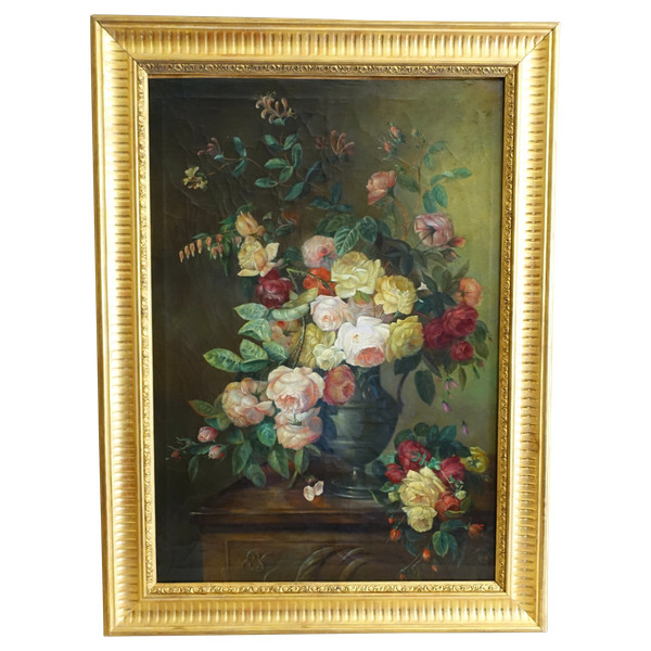Blumenstrauß / Rosen, Stillleben - Lyoner Schule des 19. Jahrhunderts - 104cm x 76,5cm