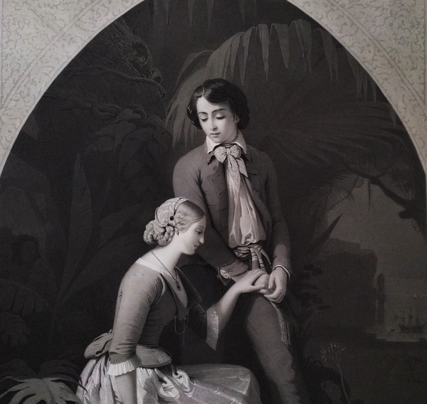 Etching Paul And Virginia Engraving By Eugène Jazet After Schopin 19th Century Old Print