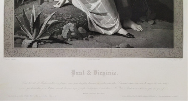 Etching Paul And Virginia Engraving By Eugène Jazet After Schopin 19th Century Old Print