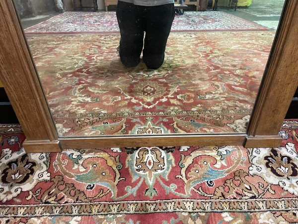 Solid oak trumeau mirror with shell