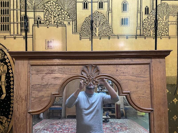 Solid oak trumeau mirror with shell