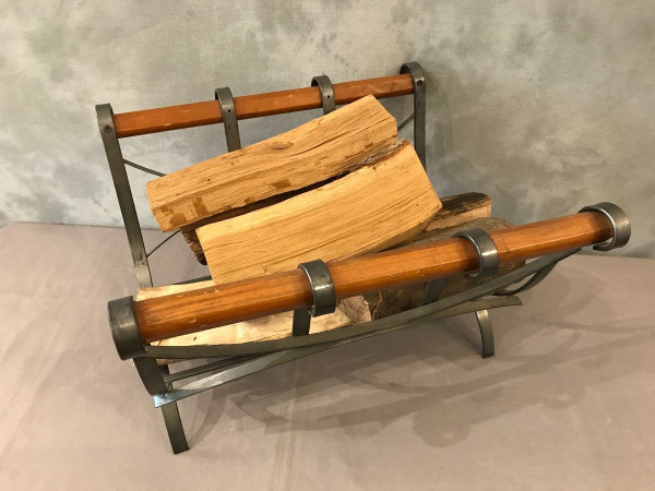 Beautiful modernist iron and wood log basket