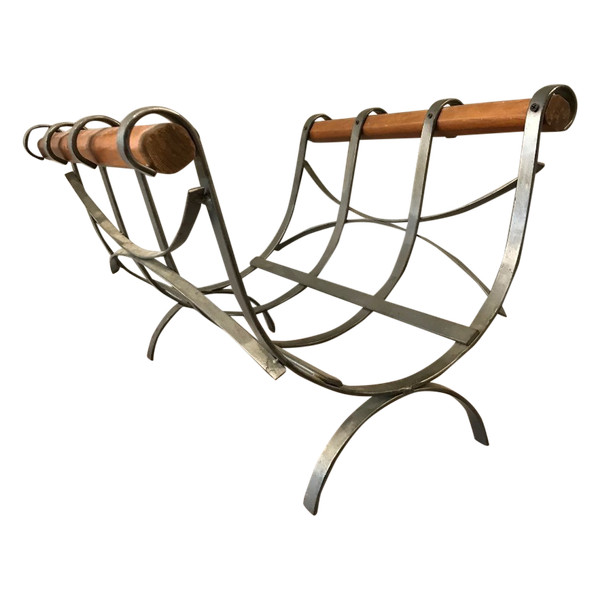 Beautiful modernist iron and wood log basket