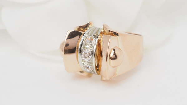 Anello Tank in oro rosa e diamanti