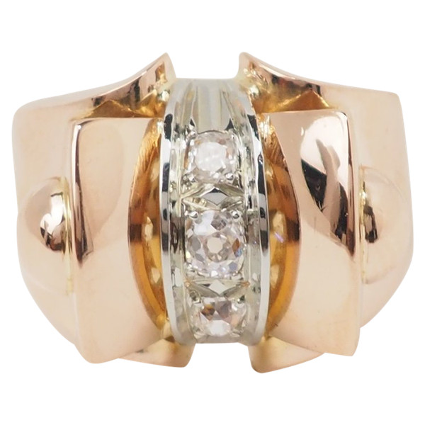 Anello Tank in oro rosa e diamanti