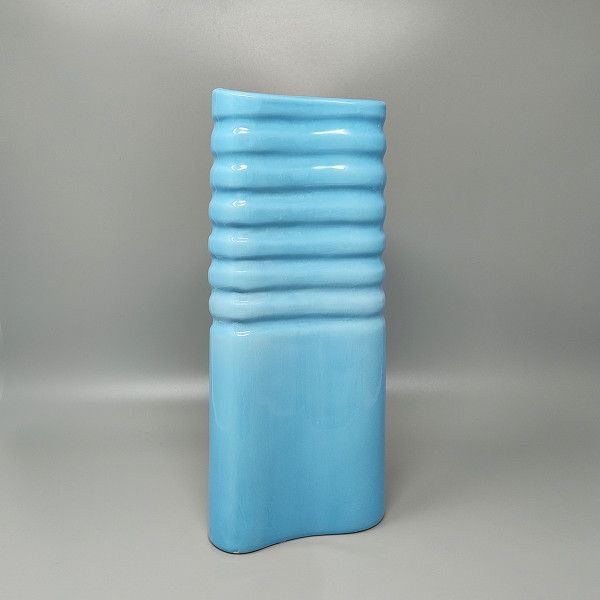 Vaso blu anni '60 in ceramica di Laveno. Prodotto in Italia