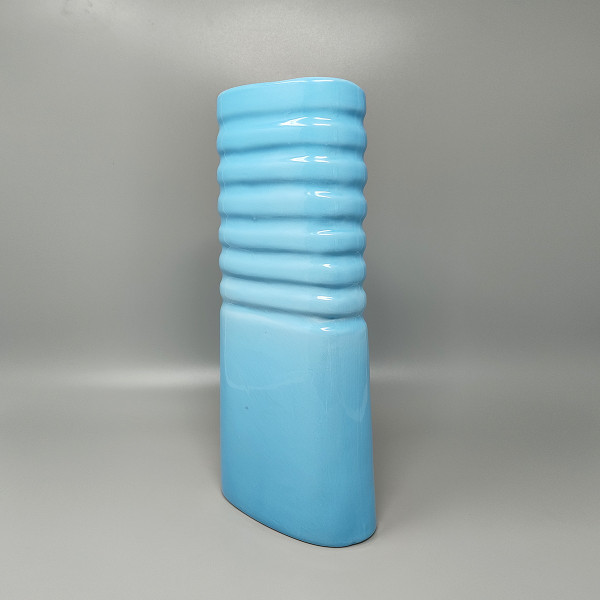 Vaso blu anni '60 in ceramica di Laveno. Prodotto in Italia