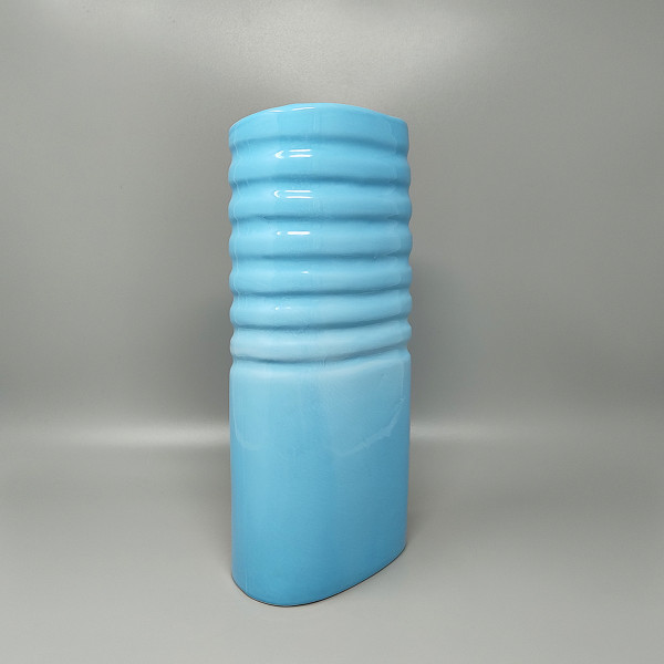 Vaso blu anni '60 in ceramica di Laveno. Prodotto in Italia