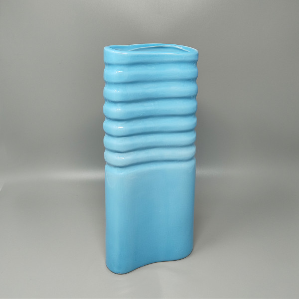 Vaso blu anni '60 in ceramica di Laveno. Prodotto in Italia