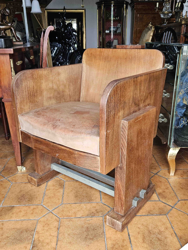 Sedia da ufficio in palissandro e pelle in stile Art Déco Modernista